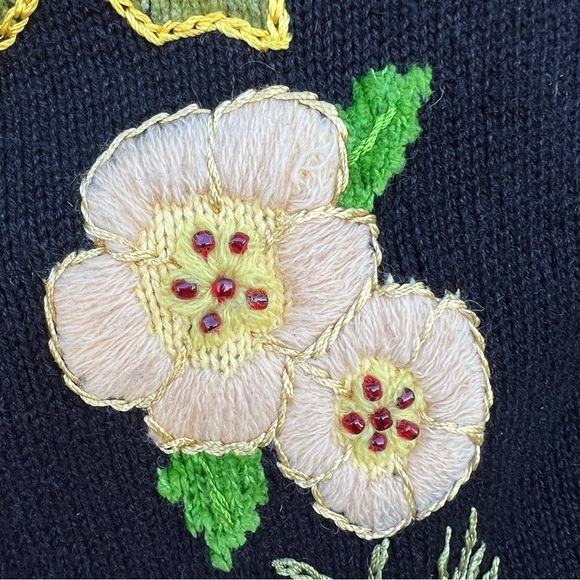 VTG Storybook Knits Holiday Floral Cardigan Sweater Embellished Black Gold Large - Picture 5 of 16
